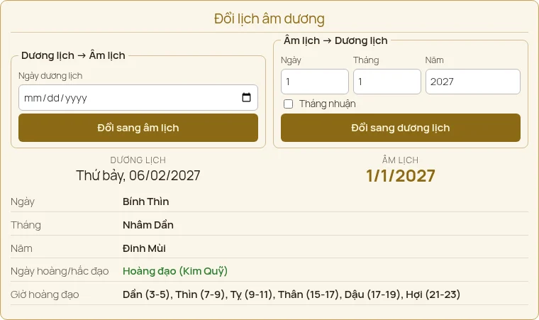 Công cụ đổi lịch âm dương