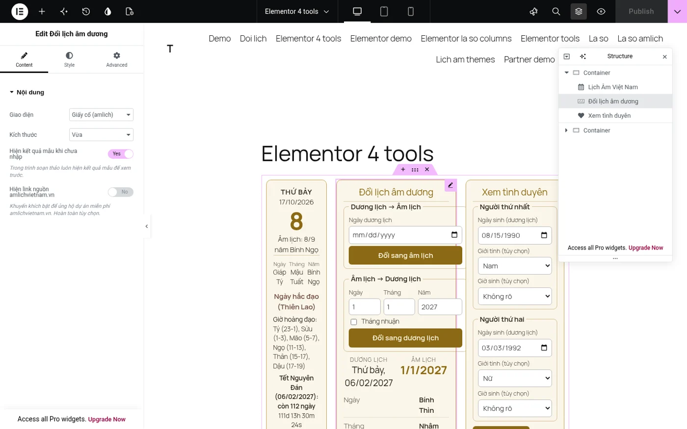 4 widget trong trình soạn thảo Elementor