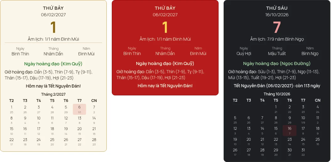 Widget lịch âm với giao diện giấy cổ, Đỏ Tết và Tối